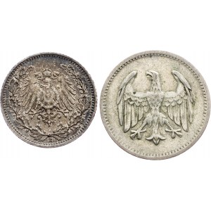 Germany, 1/2 Mark, 1 mark 1905, 1925, E, A
