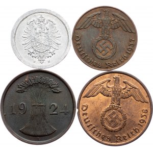 Germany, 1 Pfennig, 2 Pfennig 1917,1937, 1924, 1938, E, J, A, A