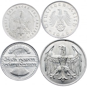 Germany, 50 Pfennig, 3 Mark, 200 Mark 1921, 1922, 1923, 1940, D, A, A, B