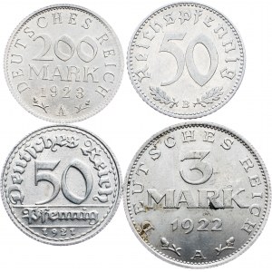 Germany, 50 Pfennig, 3 Mark, 200 Mark 1921, 1922, 1923, 1940, D, A, A, B