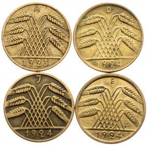 Germany, 10 Pfennig 1923, 1924, A, D, E, J
