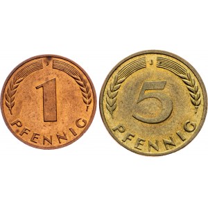 Germany, 1 Pfennig, 5 Pfennig 1950, 1949, J