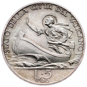 Pio XII (1939-1958), 5 Lire 1940