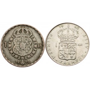 Sweden, 1 Krona 1949, 1963