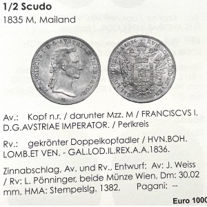 Franz I. (II.), 1/2 Scudo 1835, M (Milan)