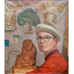 Marian KONARSKI (1909 - 1998), Autoportret w pracowni na tle rzeźb, 1974