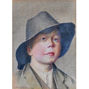 Franciszek KRAŚNIEŃSKI (20. Jahrhundert), Porträt eines Jungen mit Hut, 1912