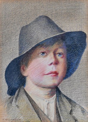 Franciszek KRAŚNIEŃSKI (XX w.), Portret chłopca w kapeluszu, 1912