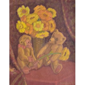 Władysław UKLEJA (1900-1978), Flirt. Stilleben mit Affe und Bär, 1964