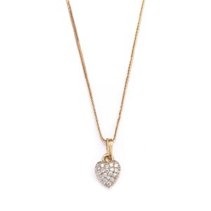 Heart-shaped pendant - with diamonds, on a chain, contemporary