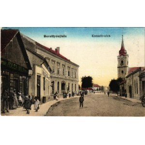 1930 Berettyóújfalu, Kossuth utca, templom, Oroszlán szálloda, Adler Béla üzlete és saját kiadása (EK...