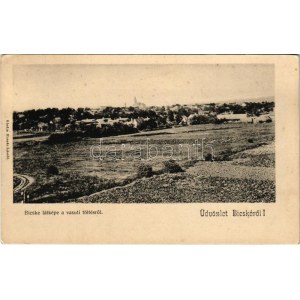 1910 Bicske, látkép a vasúti töltésről. Huszár László kiadása (EK)