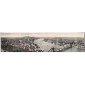 Budapest, Általános látkép Budáról nézve, Tabán, Krisztinaváros, Erzsébet híd. Három-részes kihajtható panorámalap...