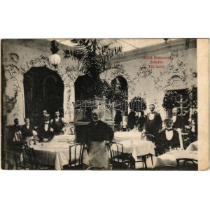 1908 Budapest V. Grand Restaurant Schuller nagy étterem, vendéglő téli kertje, belső pincérekkel. Váci körút 68. ...