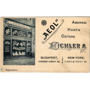 Budapest VII. Eichler A. AEOL Amerikai Hárfa-Citera üzlete. Erzsébet körút 26. (fa)