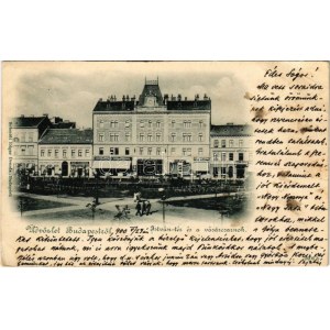1900 Budapest VII. István tér, Vásárcsarnok, Fuchs Ede, Hoffmann Albert, Klein József és Bloch Salamon üzlete...