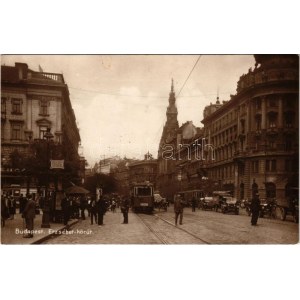 1928 Budapest VII. Erzsébet körút (Blaha Lujza tér), 4-es és 6-os villamosok, autó, kávéház...