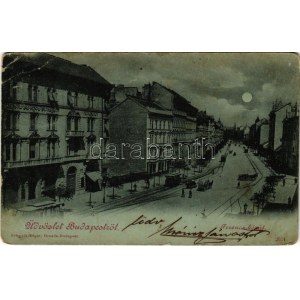 1901 Budapest IX. Ferenc körút télen este, villamos (EB)
