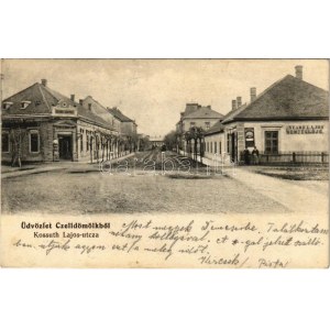 1906 Celldömölk, Kossuth Lajos utca, Szabó Lajos vendéglője, Szabó József szállodája. Radó J...