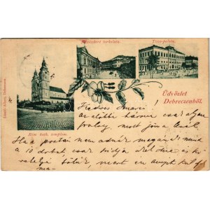 1899 (Vorläufer) Debrecen, Római katolikus templom, Füvészkert torkolata, Tisza palota. László Albert kiadása...
