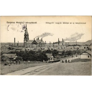 1920 Diósgyőr, Miskolc környéke a vasgyár látképével, új templom. Grünwald Ignác kiadása