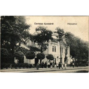 1906 Gyoma, pályaudvar, vasútállomás. Klein Vilmos (Kis Klein) kiadása