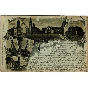 1898 (Vorläufer) Kecskemét, izraelita templom, zsinagóga, Fő tér, színház, katona József és Szentháromság szobor...