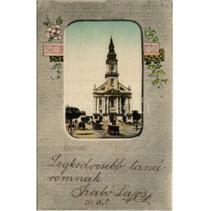 Kecskemét, Római katolikus templom. Galánthai Fekete Mihály kiadása, Art Nouveau, floral