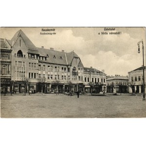 1912 Kecskemét, Szabadság tér, Üdvözlet a hírös városból!, drogéria, Politzer Sándor, Kemény...