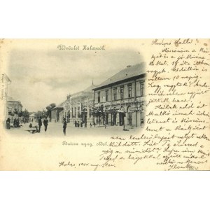 1900 Kiskunhalas, Halas; Fő utca nyugati oldala, Práger Lipót üzlete. Práger F. kiadása