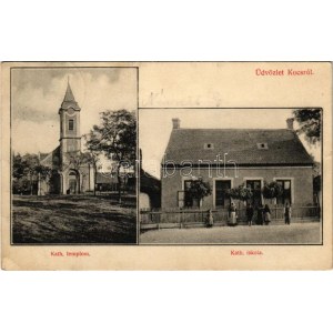 1911 Kocs, Katolikus templom és iskola. Nobel Adolf kiadása