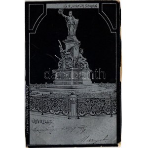 1899 (Vorläufer) Arad, 13 vértanúk szobra. Szecessziós fémes hatású fóliás képeslap / martyrs' monument. Art Nouveau...