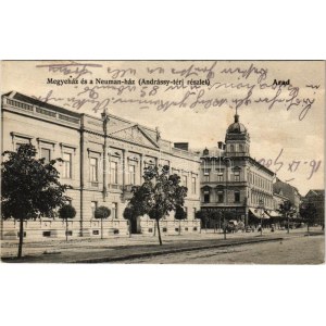 1902 Arad, Megyeház, Neuman ház, Andrássy tér, üzlet. Kerpel Izsó kiadása / square, county hall...