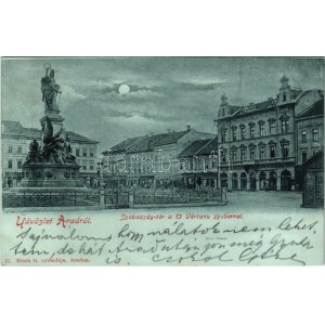 1899 (Vorläufer) Arad, Szabadság tér, 13 vértanu szobor, este, Fiume kávéház, Derestye Gyula, Farber Lajos...