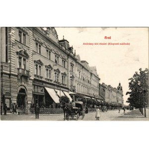 1915 Arad, Andrássy tér, Központi szálloda és kávéház, Kossak reklám, Weinberger és Lengyel Lőrinc bútorgyár üzlete...
