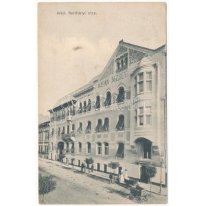 1908 Arad, Batthyányi utca, Kohn József bádogos műhelye és üzlete, Aradi nyomda kocsija / street, tinsmith workshop...