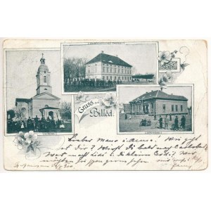 1900 Billéd, Biled; templom, Érsekségi palota, gyógyszertár / Kirche, Erzbischöfliches Castell, Apotheke / church...