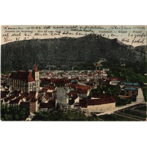 1908 Brassó, Kronstadt, Brasov; látkép a Bácsélről / Panorama von Raupenberg / general view