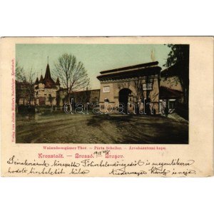 1902 Brassó, Kronstadt, Brasov; Árvaház utcai kapu. Julius Müller / Pórta Scheilor / Waisenhausgässer Thor ...