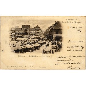 1900 Brassó, Kronstadt, Brasov; Piac tér, Jacob L. Adler üzlete. Julius Müller Tartler & Schreiber / Marktplatz ...