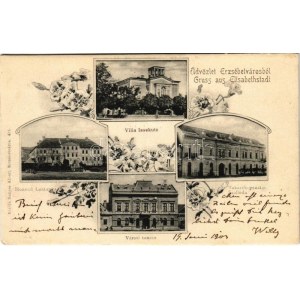 1903 Erzsébetváros, Dumbraveni; honvéd laktanya, városi tanács, takarékpénztár, szálloda, Villa Issekutz...