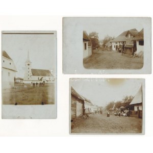 Etéd, Atied (Hargita); utcaképek, templom, üzlet - 3 db eredeti fotó / streets, church, shop ...