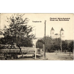 1910 Máriaradna, Radna; Templom tér híddal. Weiszberger Pál kiadása / church square with bridge (EK...