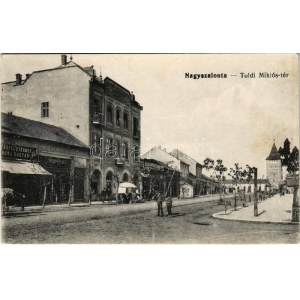 1918 Nagyszalonta, Salonta; Toldi Miklós tér, Férfi és gyermek ruha raktár, Schillinger Ferenc üzlete...