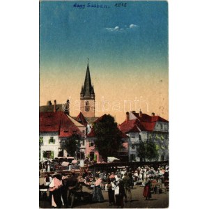 Nagyszeben, Hermannstadt, Sibiu; Kis piac, gyümölcsvásár / fruit market / Piata Printul Carol. Jos. Drotleff (EB...