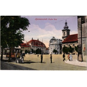 1915 Nagyszeben, Hermannstadt, Sibiu; Grosser Ring / tér, villamos. G. A. Seraphin / square, tram (EK...