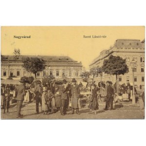 1911 Nagyvárad, Oradea; Szent László tér, piac árusokkal / market square