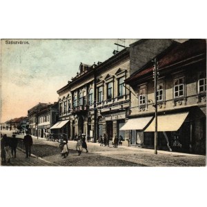 1911 Szászváros, Broos, Orastie; utca, M. kir. dohány nagy tőzsde üzlete / street, tobacco shop