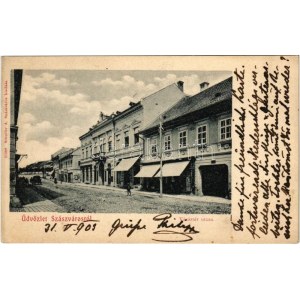 1903 Szászváros, Broos, Orastie; Vásártér utca. Schuller A. kiadása / street (EK)