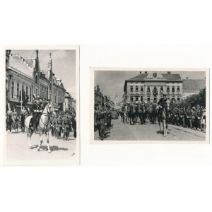 1940 Szatmárnémeti, Satu Mare; bevonulás, Horthy Miklós kormányzó fehér lovon - 2 db képeslap ...